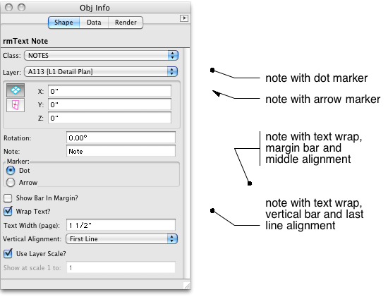 Text Note parameters and graphical examples